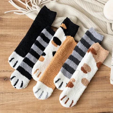 Coral-fleece cat-paw socks — supplier listing photo
